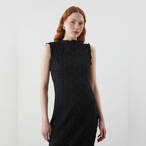 House of Harlow 1960 Mock Neck Sleeveless Fitted Textured Midi Dress Black S